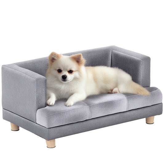 Dog Sofa Bed for Small-Sized Dogs, Elevated Pet Chair with PU Cover, Soft Cushion, Cat Couch Lounger with Anti-slip Legs - Grey