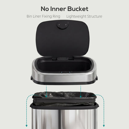 48L Motion Sensor Bin, Automatic Touchless Rubbish Bin with Fingerprint Resistant Stainless Steel for Kitchen, Hygienic Gyms, Home Office Use, Silver Tone