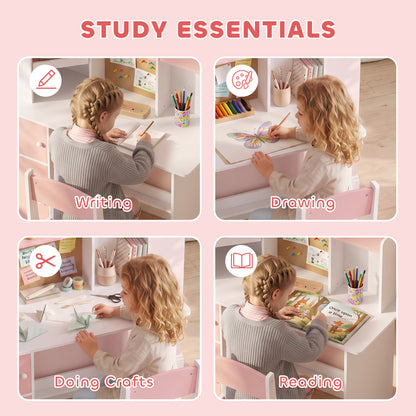 Kids Desk and Chair Set Storage Shelves Kids Desk Adjustable Tablet Stand Cork Board Pen Holder Pink