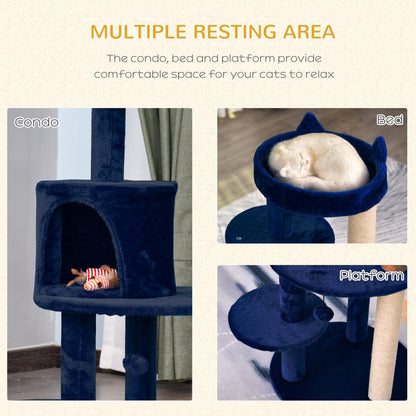 104 cm Cat Tree, Cat Condo Tree Tower, Cat Activity Centre with Scratching Posts, Plush Perches, Hanging Ball