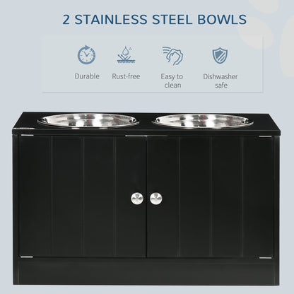 Raised Pet Feeder, with Two Bowls, Storage