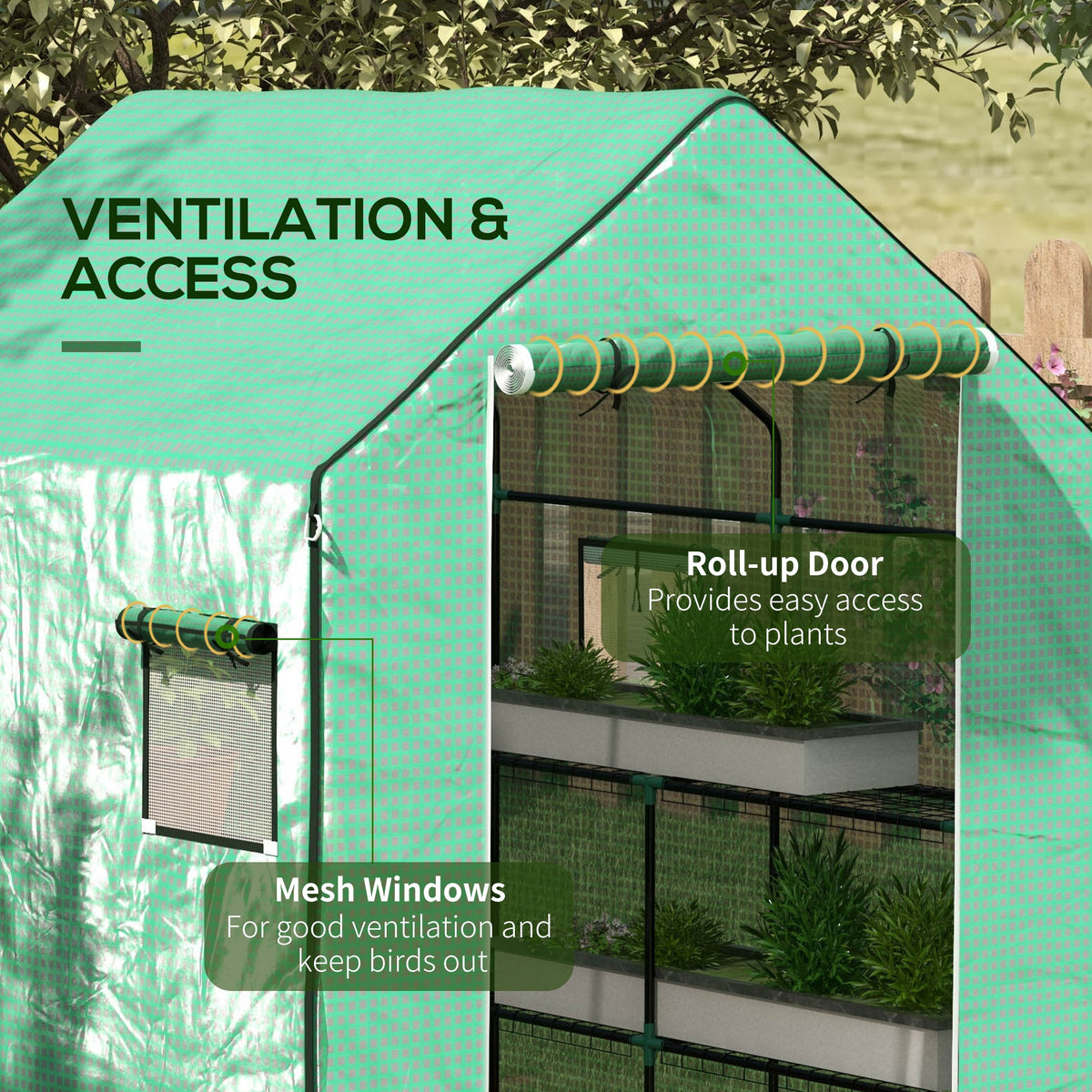 Greenhouse Cover Replacement Walk-in PE Hot House Cover with Roll-up Door and Windows, 140 x 143 x 190cm