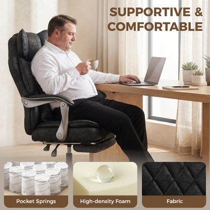 Executive Office Chair, Leathaire Big and Tall Office Chair 180 kg with Wide Seat, Reclining, Lumbar Support