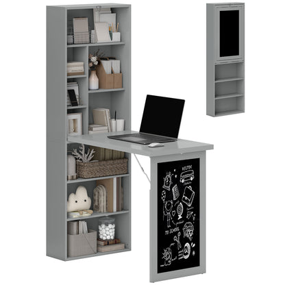 Folding Convertible Desk with Blackboard Multi-function Computer Office Workstation Side Shelf
