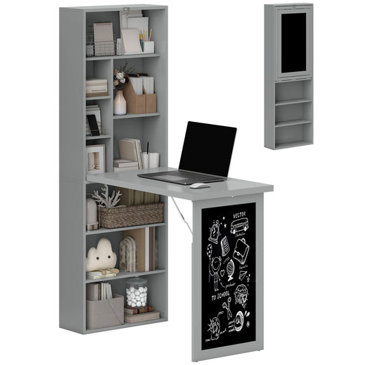 Folding Convertible Desk with Blackboard Multi-function Computer Office Workstation Side Shelf
