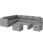 6 Pieces Outdoor PE Rattan Wicker Corner Sofa Set with Glass Top Coffee Table, Aluminium Conservatory Furnitur, Grey