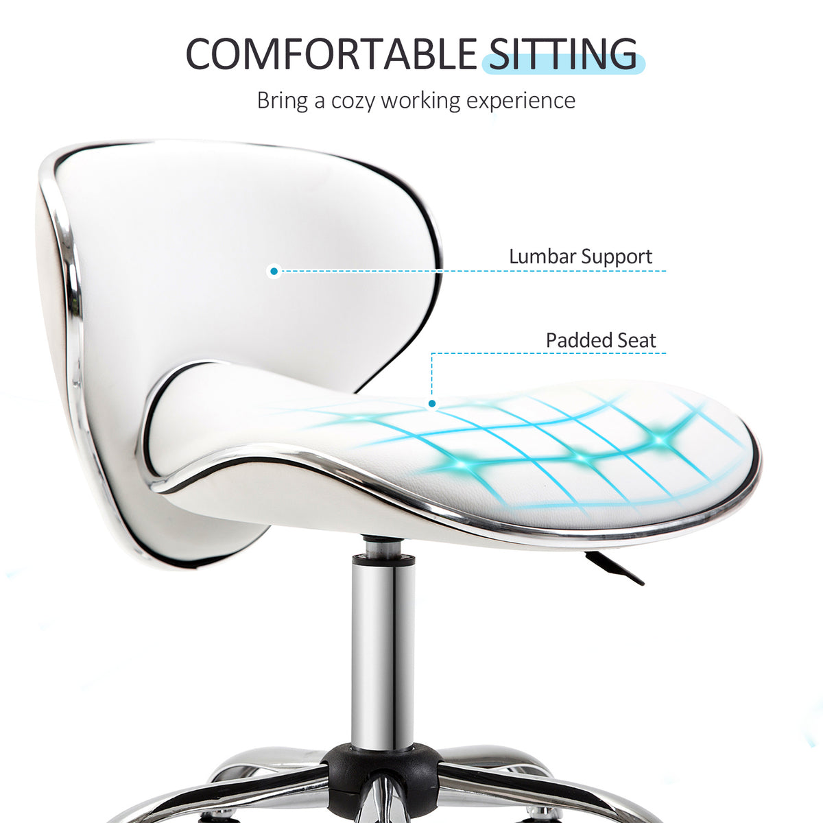 Adjustable Rolling Swivel Beauty Salon Chair, Stool for Spa, Technician - White