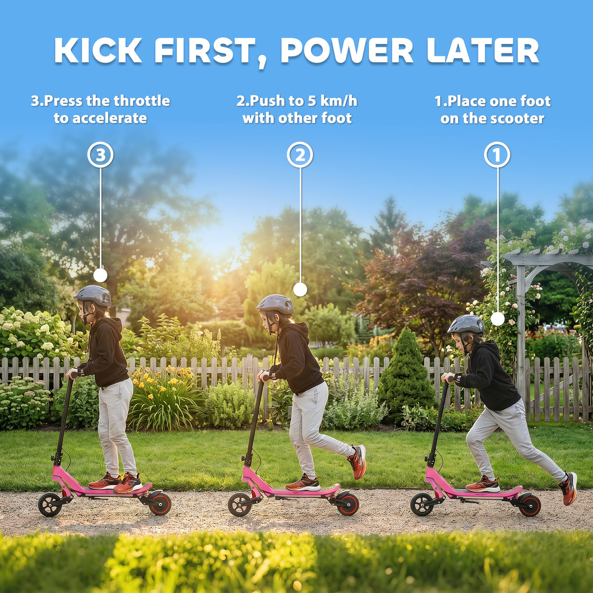 Electric Scooter for Kids, Foldable E Scooter for Age 6+ with LED Display, RGB lights, Up to 16km/h