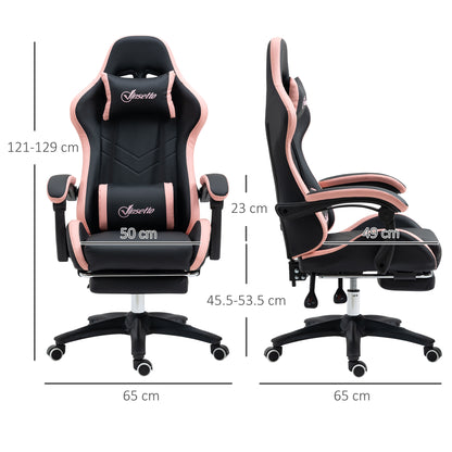 Gaming Chair, Computer Gamer Chair with Reclining High Back, Headrest, Lumbar Support, Footrest, Swivel Wheels, PU Leather, Adjustable Height for Home, Black and Pink