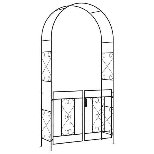 Decorative Garden Arch, with Gate - Black