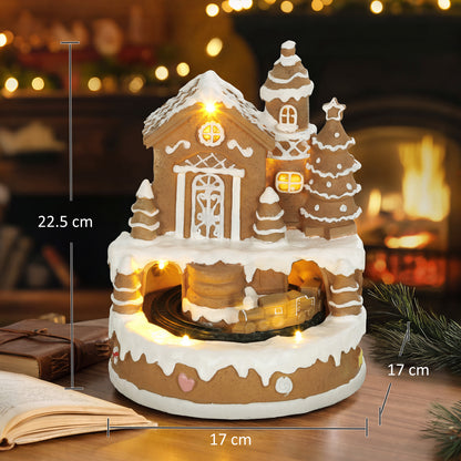 Christmas Gingerbread House, Lighted Musical Snow Village with Rotating Train, LEDs, Tunes, Battery Operated