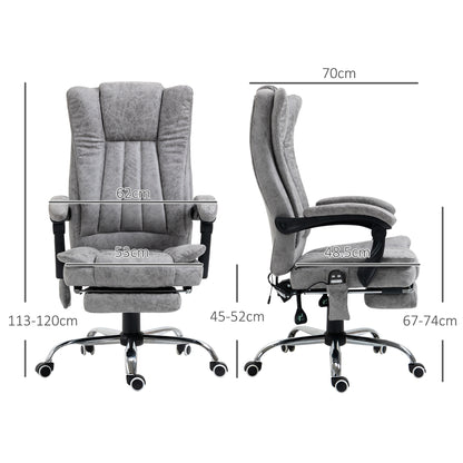 Office Chair with Massage and Heat, Microfibre Reclining Computer Desk Chair with Footrest and Adjustable Height, Swivel Wheels for Home Office, Grey
