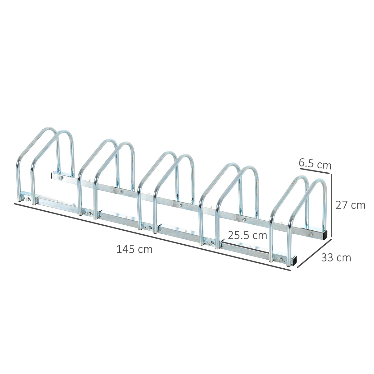 Bike Stand Parking Rack Floor or Wall Mount Bicycle Cycle Storage Locking Stand 145W x 33D x 27H (5 Racks, Silver)