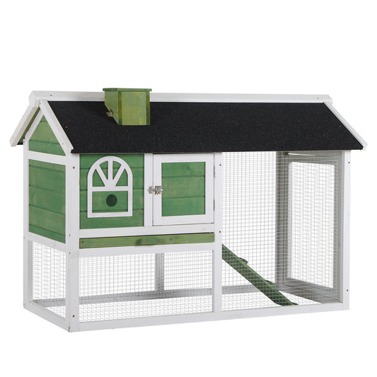 Wooden Rabbit Hutch and Run with Sliding Tray, Ramp, Water-resistant Roof, for 2-4 Rabbits