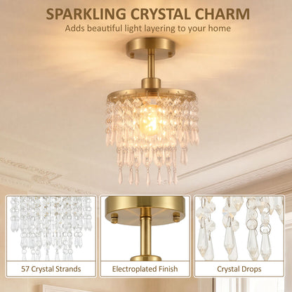 Crystal Ceiling Light with 57 Crystal Strands, Ceiling Light with Mounting Plate for Hallway