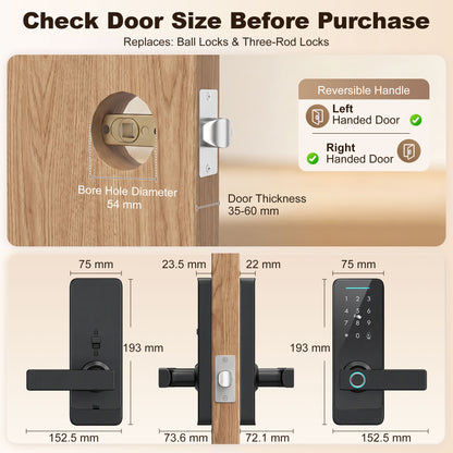 Smart Door Lock, 5-in-1 (Fingerprint/Passcode/Bluetooth APP/NFC Card/Key), Built-in Doorbell, Keyless Electronic Lock