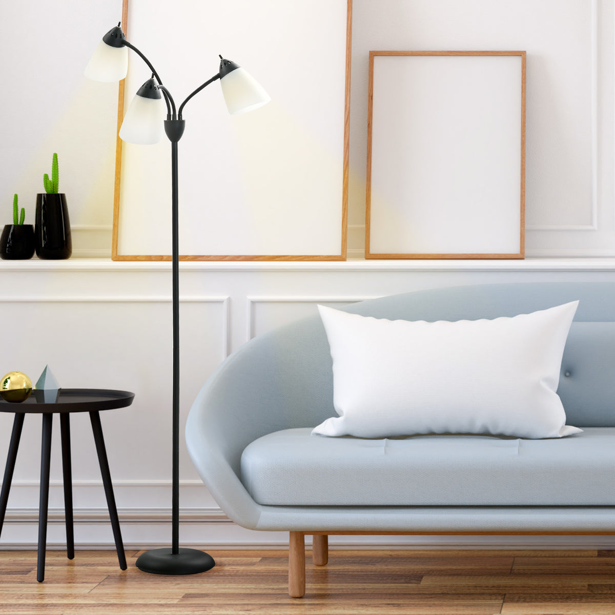 Arc Tree Floor Lamp with 3 Adjustable Rotating Lights, Industrial Standing Lamp with Steel Frame for Bedroom Living Room, 155cm, Black