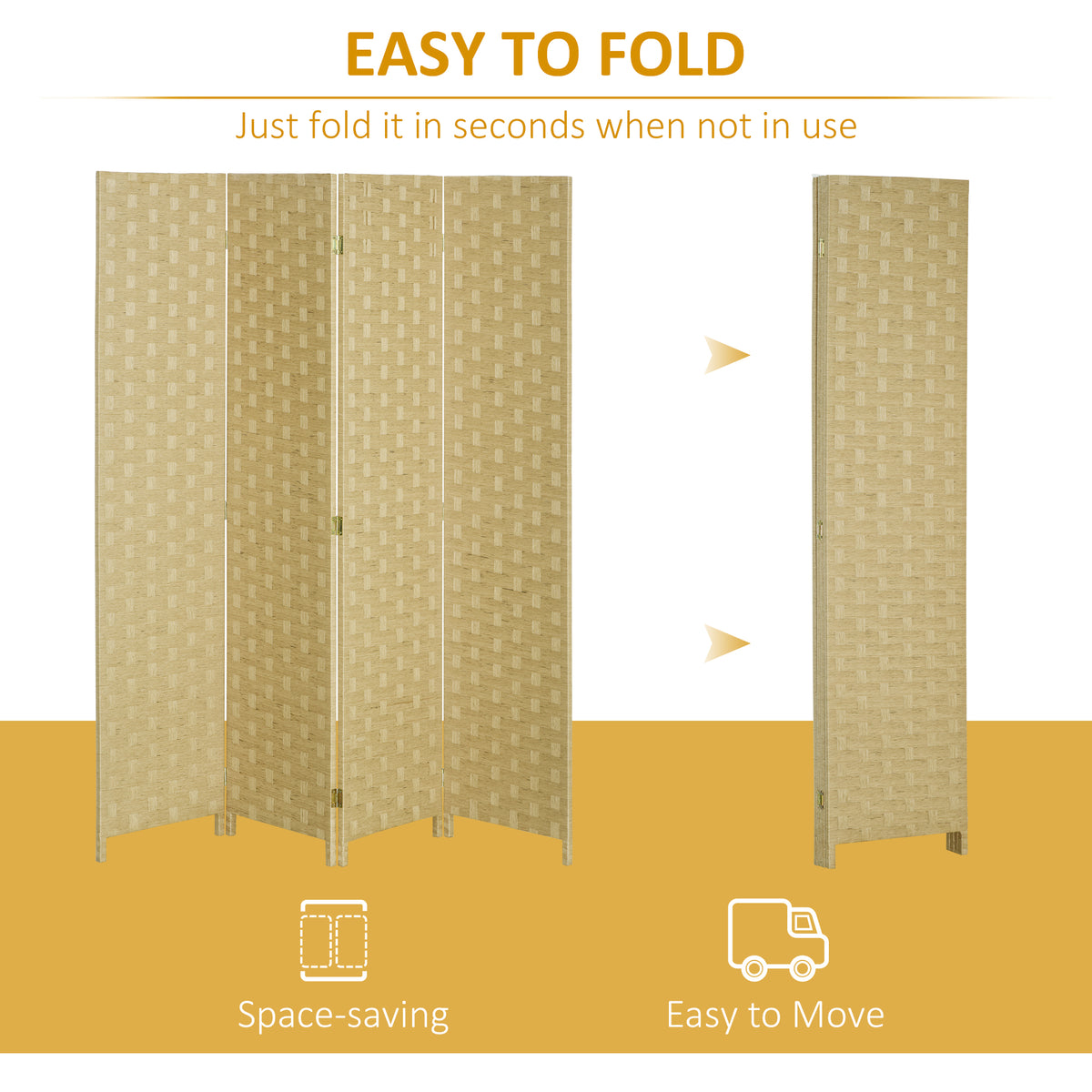Wave Fibre Freestanding Folding Privacy Screen Panels, Room Divider