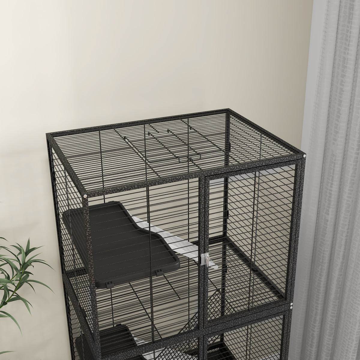 Rolling Chinchilla Cage, Small Animal Cage for Ferrets w/ Three Doors, Storage, Shelf, Tray, Bowl, Water Bottle