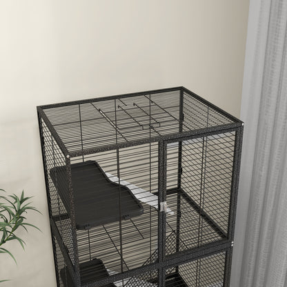 Rolling Chinchilla Cage, Small Animal Cage for Ferrets w/ Three Doors, Storage, Shelf, Tray, Bowl, Water Bottle