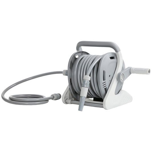 Portable Garden Hose Reel, 20+2 m Wall Mounted Hose Reel with 2 Patterns Spray Nozzle and Crank Handle