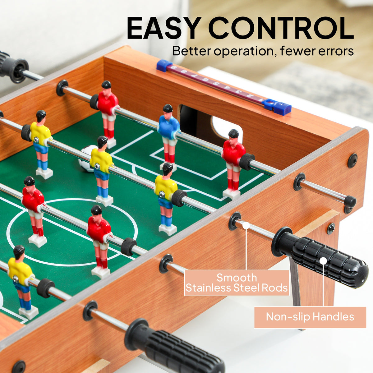 20 in Table-top Football Table with Stainless Steel Rods, Compact Foosball Table for Kids and Adults, All-Inclusive Foosball Game Set for Indoor, Nature Wood Finish