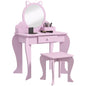 Kids Vanity Table with Mirror, Stool, Drawer, Storage Boxes, Cat Design, for Ages 3-6 Years - Pink