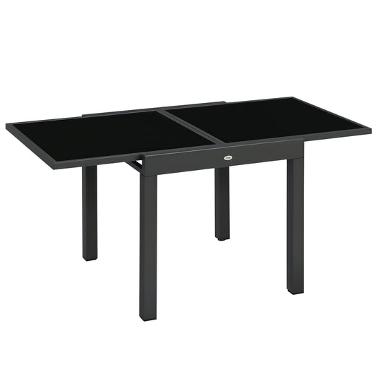 Extending Garden Table, Outdoor Dining Table with Aluminium Frame and Tempered Glass Tabletop, 80/160 x 80 x 75 cm
