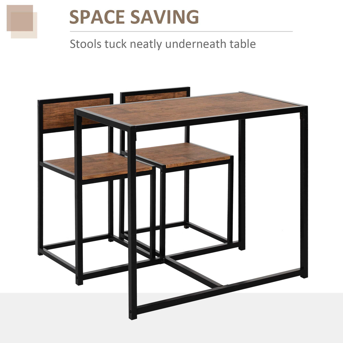 Dining Table and Chairs Set 2, Dining Room Sets, Rectangular Space Saving Table and 2 Chairs for Compact Kitchens, Steel Frame