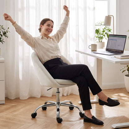 Velvet Desk Chair, Modern Office Chair with Height-Adjustable, Wheels, for Home Study Bedroom