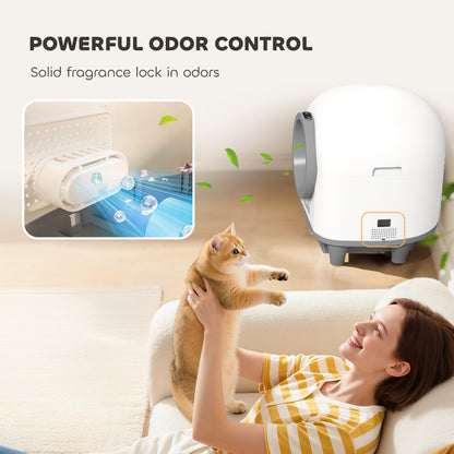 80L Extra Large Self Cleaning Cat Litter Tray with APP Control, Safety Protection, Odor Removal, Rubbish Bag for Multiple Kittens