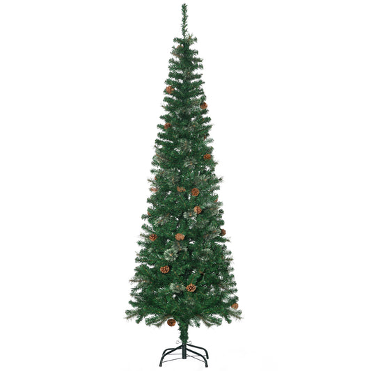 6.5FT Tall Pencil Slim Artificial Christmas Tree with Realistic Branches, Tip Count and Pine Cones, Pine Needles Tree, Xmas Decoration, Green