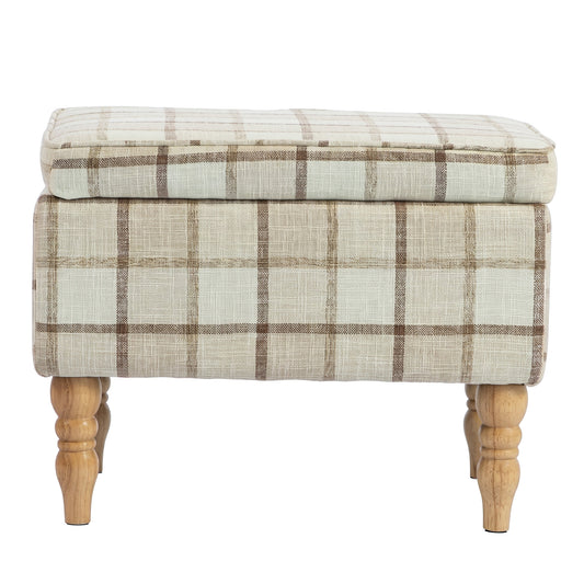 Linen Fabric Upholstered Footstool, Rectangular Storage Stool with Removable Top, Padded Seat and Hidden Space