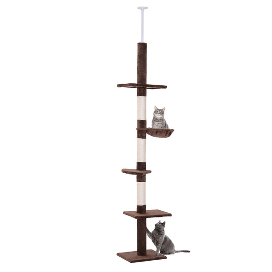 Floor to Ceiling Cat Tree 230-260cm Height Adjustable, 5-Tier Cat Tower with Scratching Posts, Hammock, Perches, Climbing Activity Centre for Indoor Kittens Playing and Relaxing