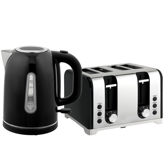 Kettle and Toaster Set, 1.7L 3000W Rapid Boil Jug Kettle with Otter Thermostat, Limescale Filter, 4 Slice Toaster with 7 Browning Controls, Crumb Tray, LED Strip