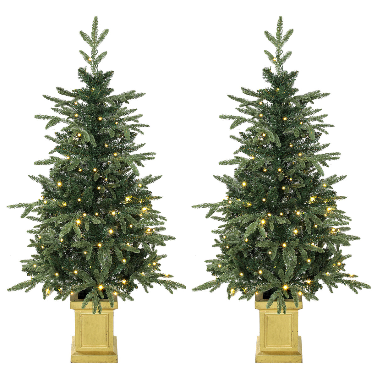 Set of 2 Prelit Christmas Trees with Dual-Colour LEDs, Remote, 4ft Artificial Aspen Fir Battery-Operated, 11 Modes, Pot