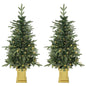 Set of 2 Prelit Christmas Trees with Dual-Colour LEDs, Remote, 4ft Artificial Aspen Fir Battery-Operated, 11 Modes, Pot