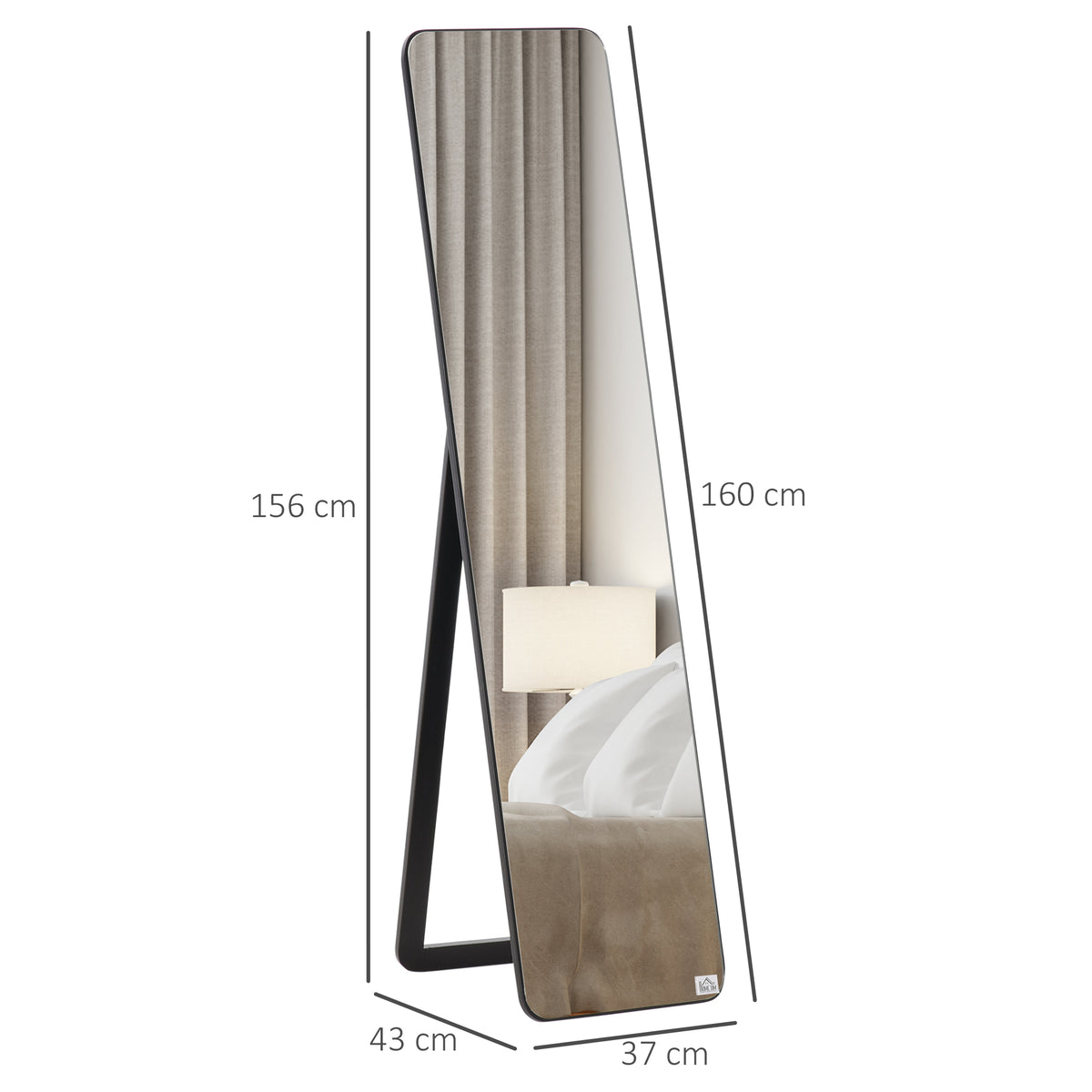 Full Length Mirror, 156 x 37 cm Rectangular Full Body Mirror with Stand, Floor Standing, Hanging or Leaning Against Wall for Bedroom Cloakroom, Black