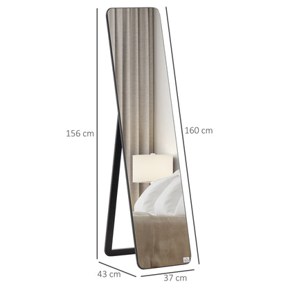 Full Length Mirror, 156 x 37 cm Rectangular Full Body Mirror with Stand, Floor Standing, Hanging or Leaning Against Wall for Bedroom Cloakroom, Black