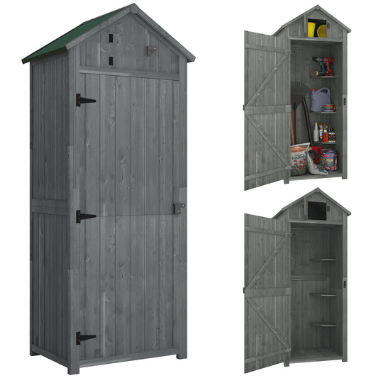 Wooden Garden Shed, Utility Outdoor Small Shed with Lockable Double Doors, Shelves and Roof Hatch