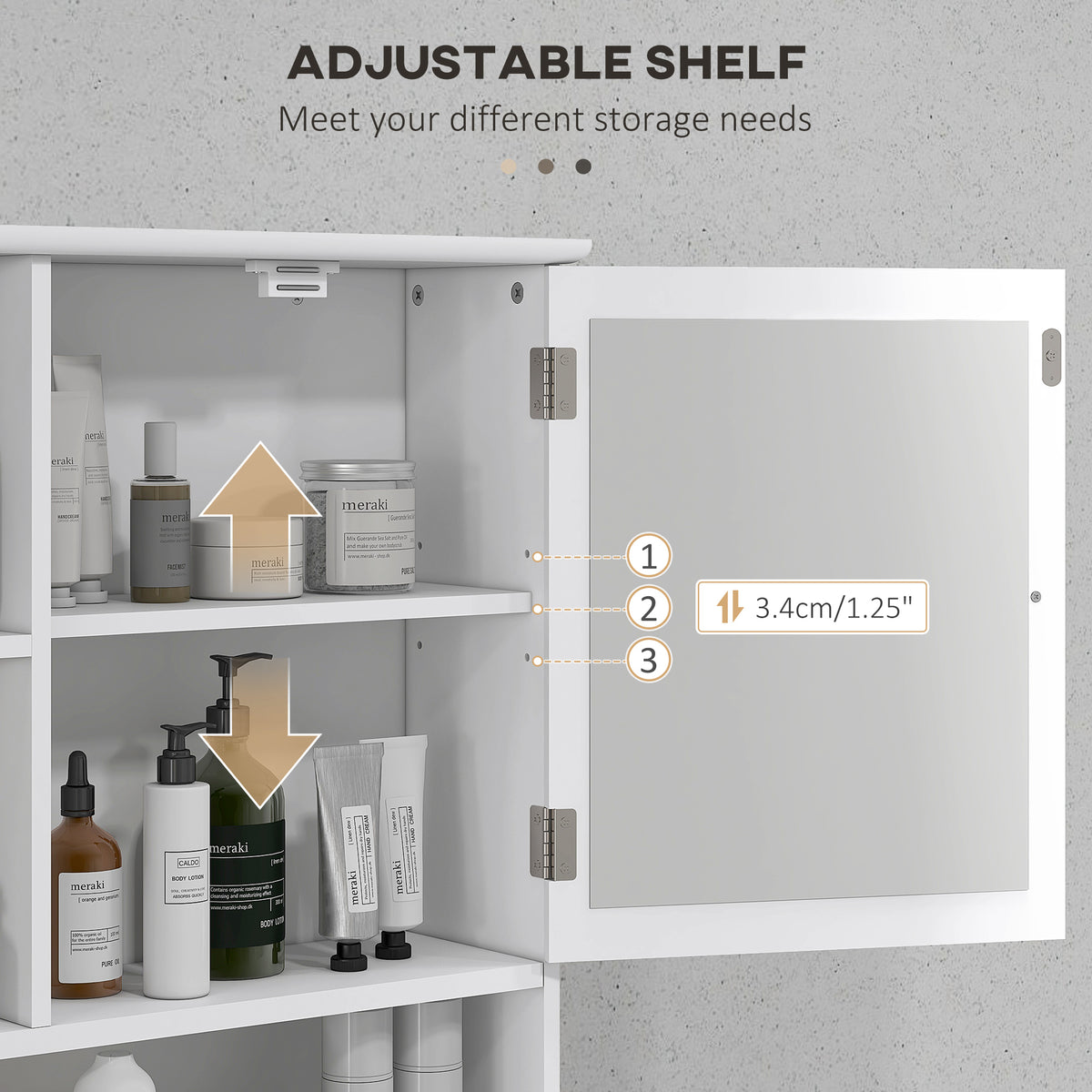 Bathroom Cabinet, Wall Mount Storage Organizer with Mirror, Adjustable Shelf for Bathroom, Kitchen, Bedroom, White