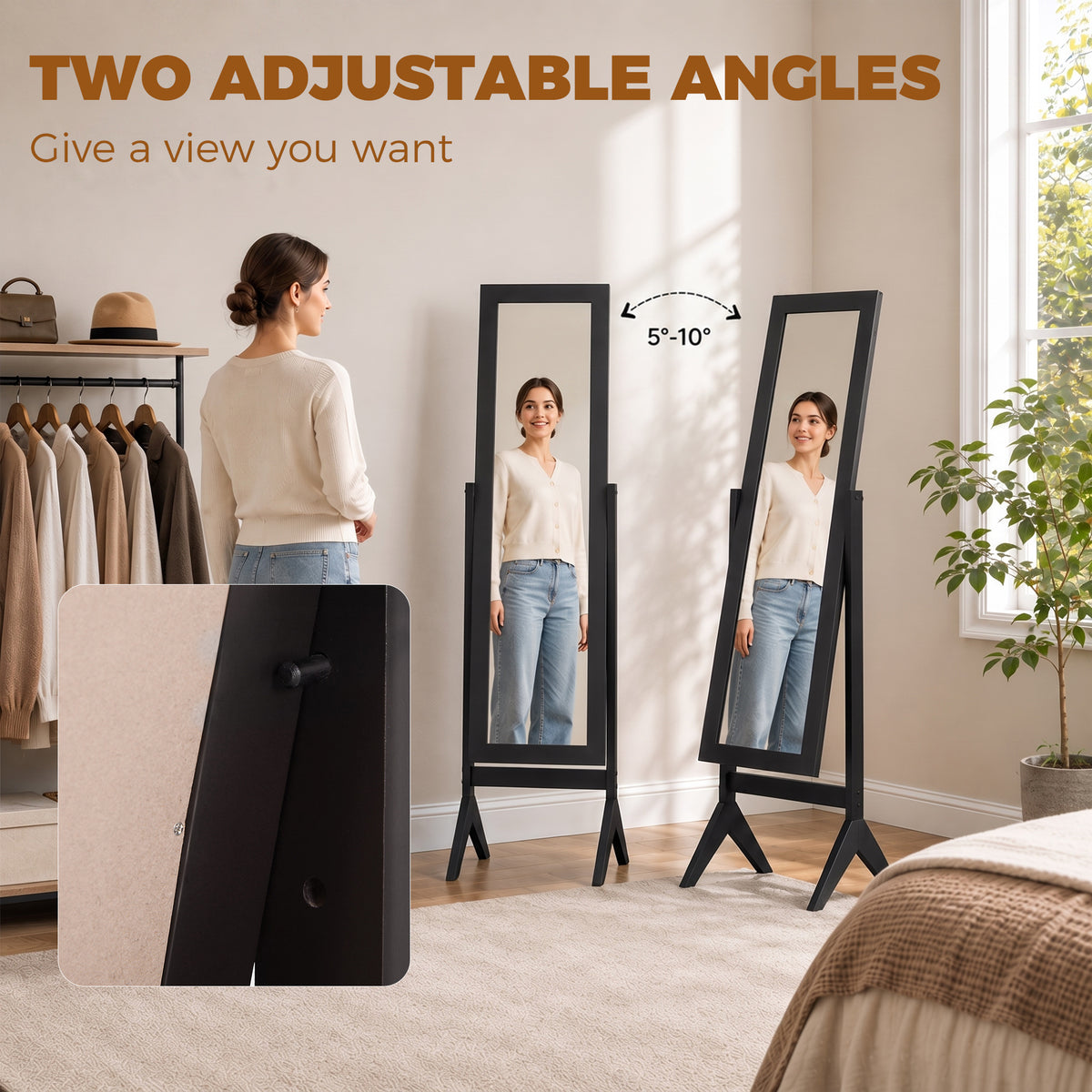 Freestanding Adjustable Angle Dressing Mirror, Full Length Mirror for Bedroom, Living Room, 148 x 47 cm