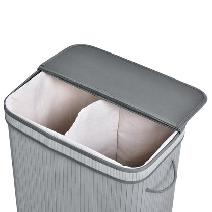 100L Natural Wood Laundry Basket A Compartment w/Flip Lid Removable Lining Handles Board Base Foldable Durable Water-Resistant Dirty Clothes Storage Home Organisation Grey