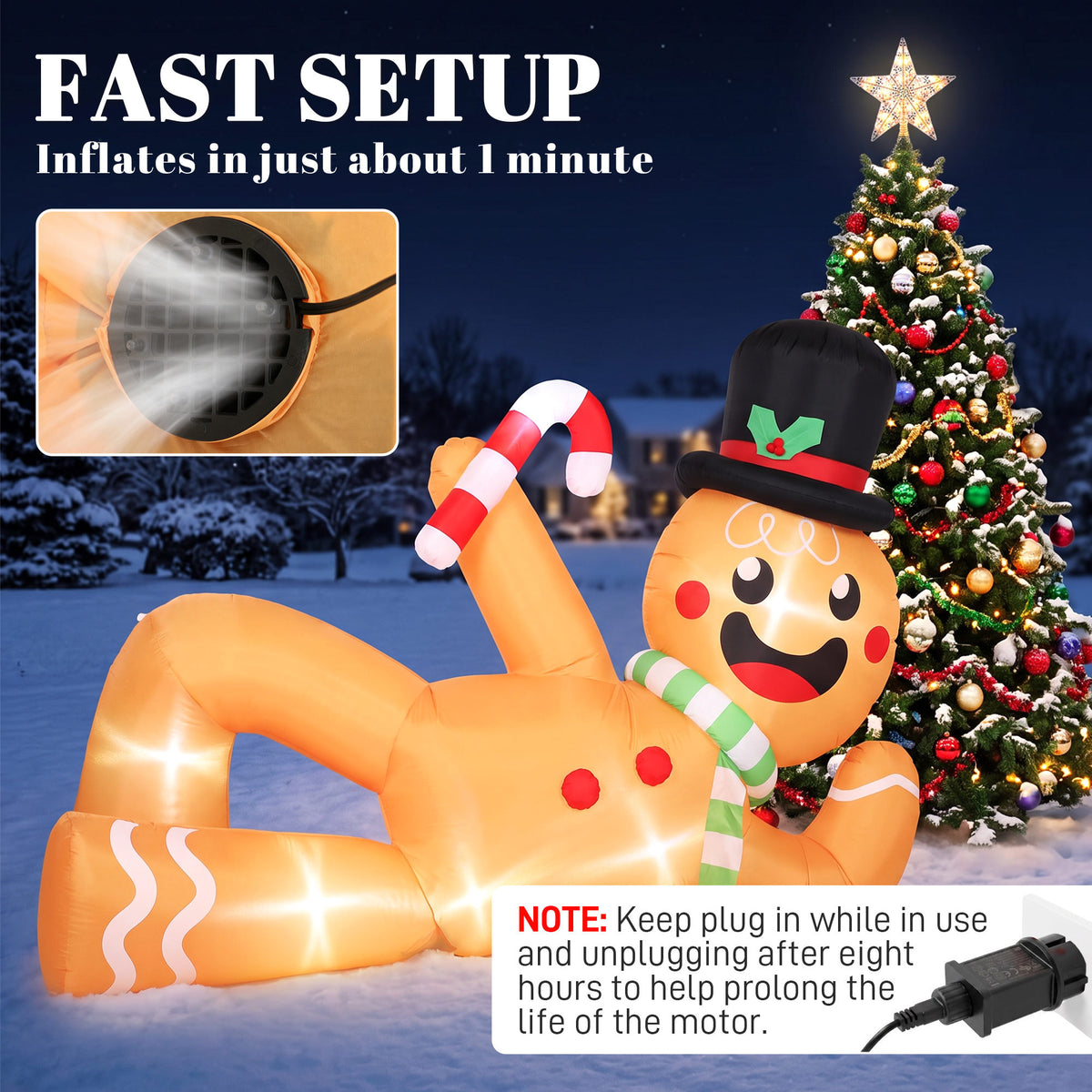 9.8ft Giant Christmas Inflatable Gingerbread Man Side-Lying, Outdoor Blow Up Christmas Decoration with LEDs, Bag