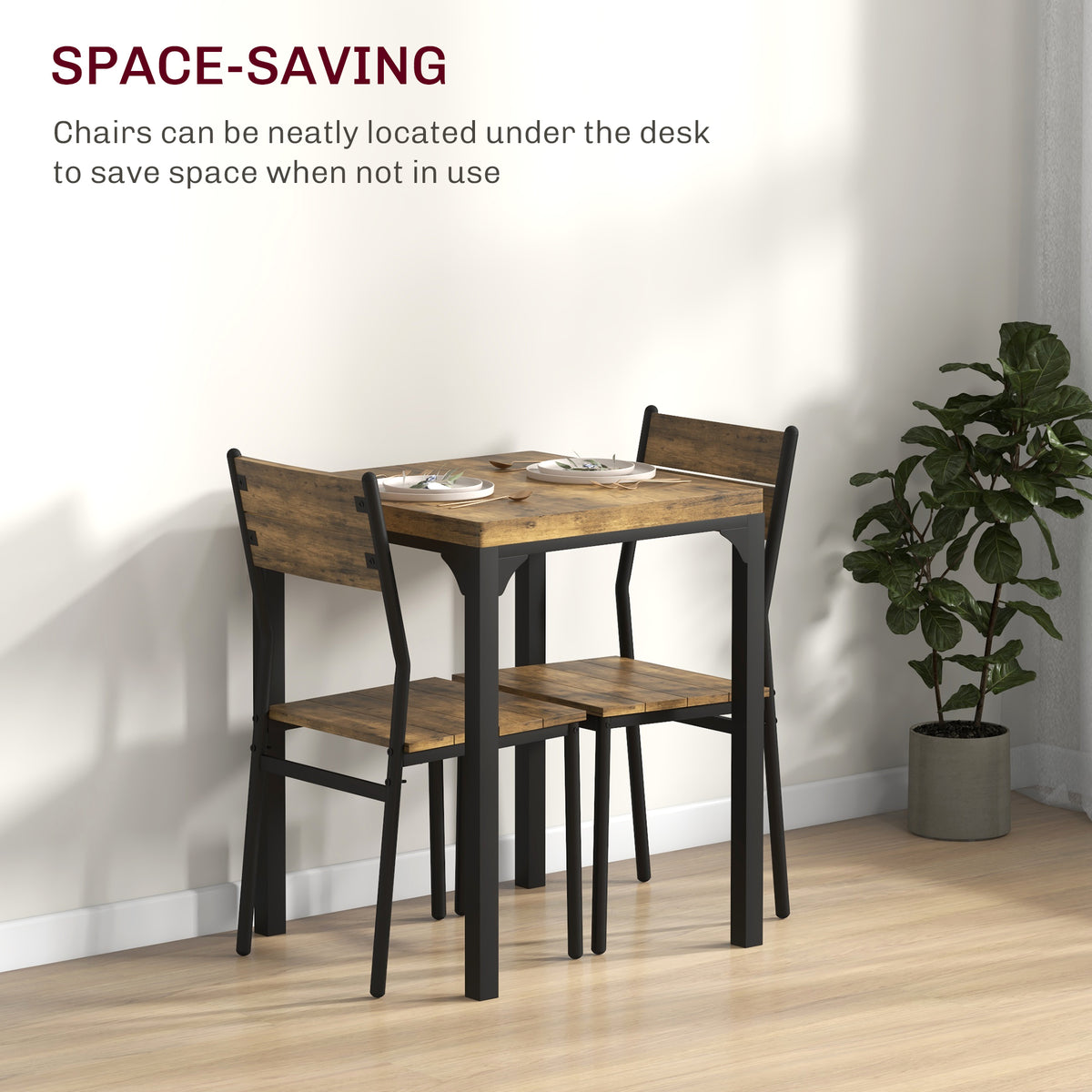 Three-Piece Minimal and Compact Dining Set, Rustic Brown