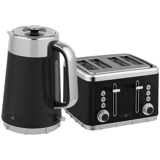 Electric Stainless Steel Kettle and Toaster Set, 3000W 1.7L UK Strix Thermostat Fast Boil Kettle w/ Limescale Filter, Cool Touch Body, 4 Slice Toaster with 7 Browning Levels