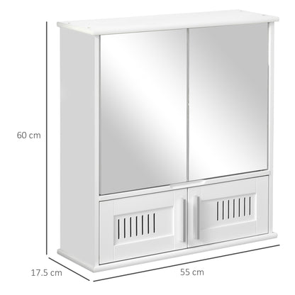 Bathroom Mirror Cabinet, Wall Mounted Storage Cupboard with Double Doors and Adjustable Shelf, Bathroom Organizer, White