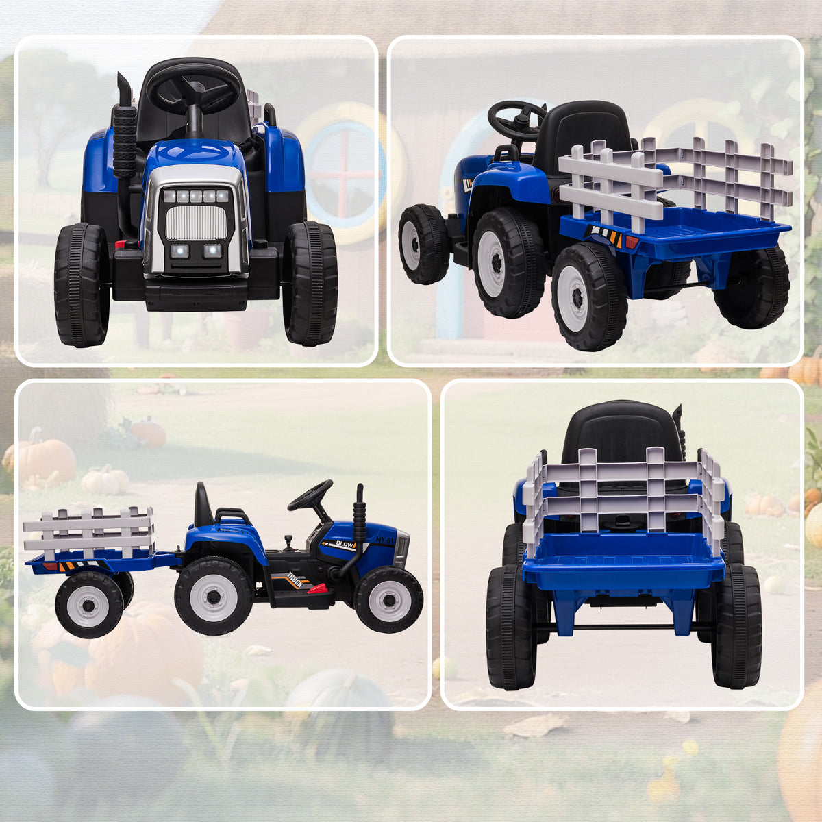 Ride On Tractor, Battery Powered Electric Car, with Detachable Trailer, Remote Control, Music