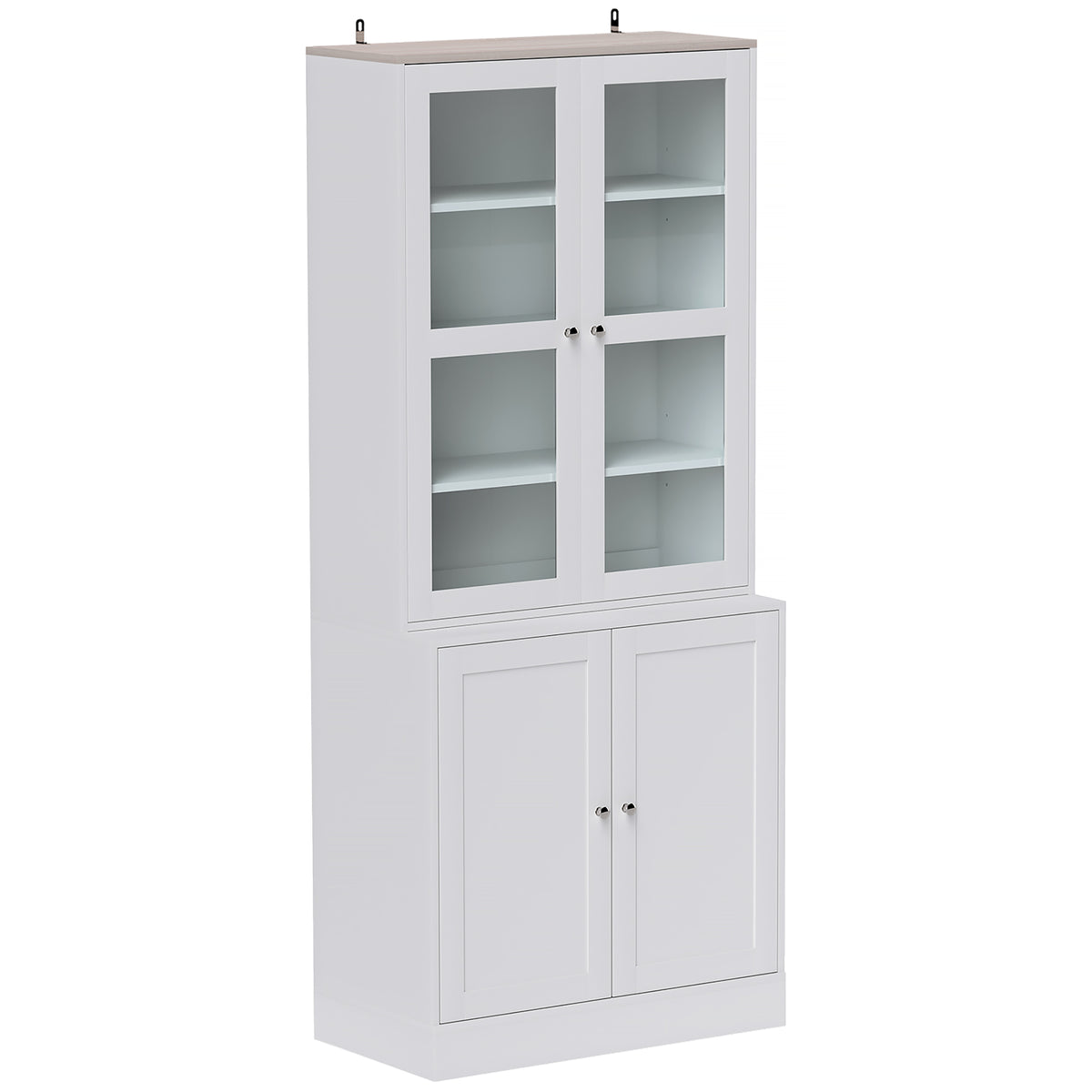 Double Storage Display Cabinet with Adjustable Shelves, MDF - White