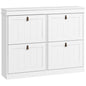 Slim Shoe Cabinet, Shoe Cabinet with 4 Drop-Down Drawers, 105W x 24D x 82.5H cm, White